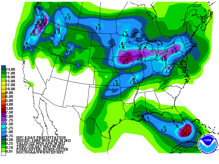 HPC - Predicted Rainfall Totals - First week of May 2012